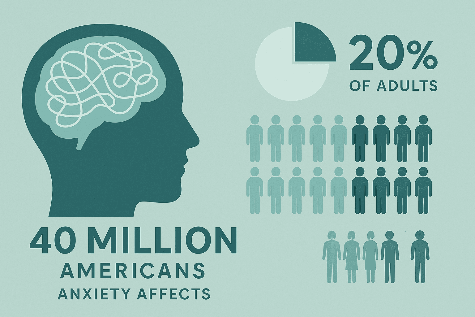 Anxiety statistics visualization showing 40 million Americans affected