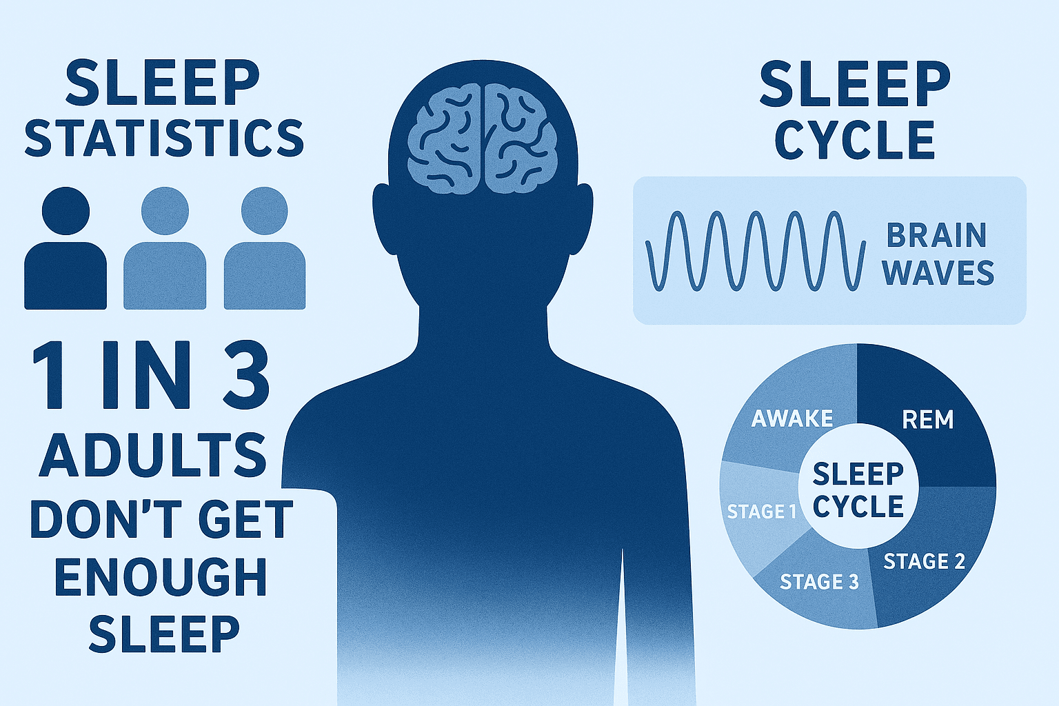 Sleep statistics infographic showing 1 in 3 adults don't get enough sleep
